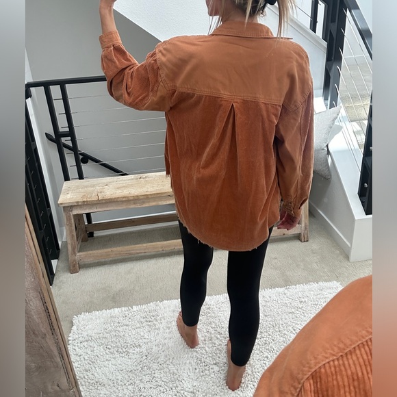 Forever 21 Cozy Rust Burnt Orange Corduroy Button-Up Shacket w/ Frayed Hem S - Picture 8 of 13
